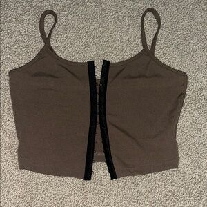 Brown Sleeveless Top with Black Trim